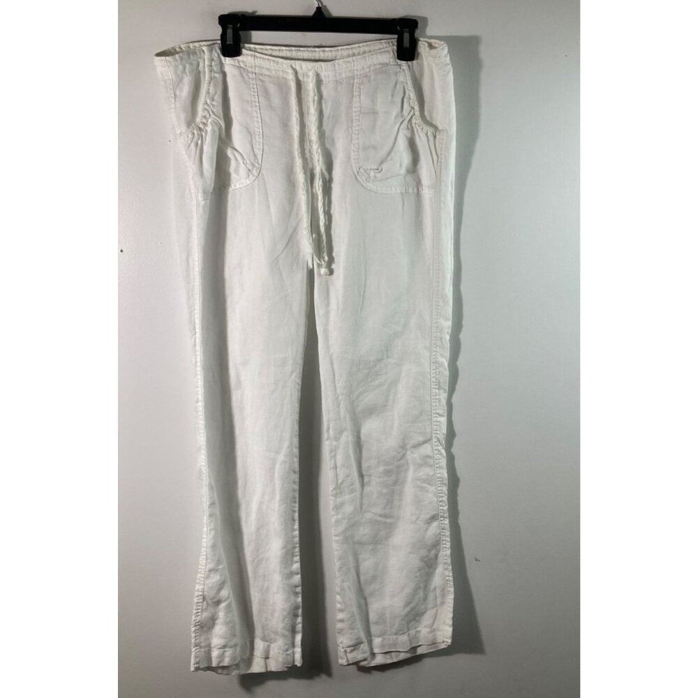 Womens Lucky Brand Linen Pants Tie Waist White‎ S Linen Pockets